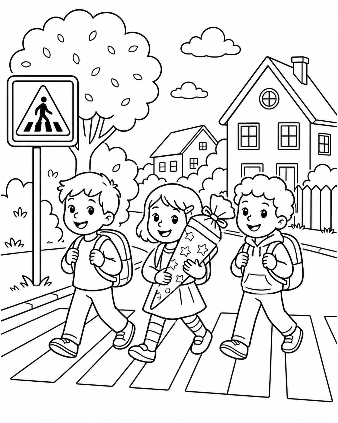 Einschulung Motiv 5 als kostenloses Ausmalbild für Kinder